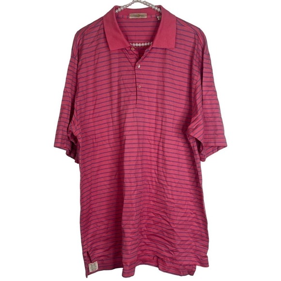 Peter Millar Pink and Blue Stripped Collared Men's Polo Shirt SZ L - Picture 1 of 9